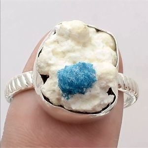 BOUTIQUE RARE CAVANSITE CRYSTAL 925 SILVER RING, 9